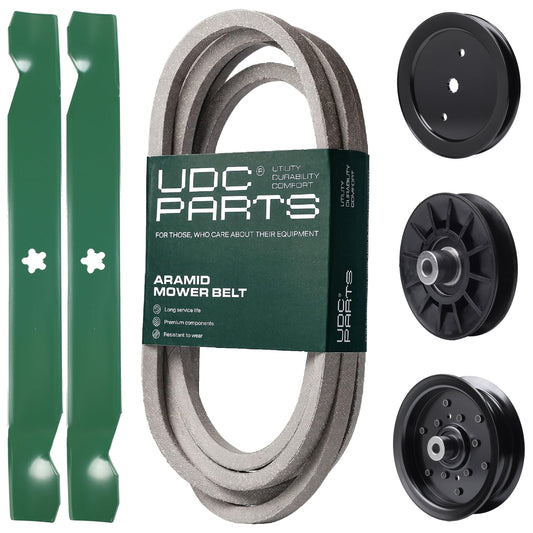 Products -  UDC Parts Mower Kit / Belt 197242 + Pulley 195945 + Pulley 532194326 + Pulley 532196106 + 2 Pack Blades 138971 / Fits Jonsered LT2223A2