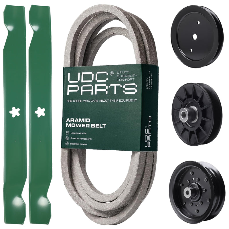 Products -  UDC Parts Mower Kit / Belt 197242 + Pulley 195945 + Pulley 532194326 + Pulley 532196106 + 2 Pack Blades 138971 / Fits Jonsered LT2223A2