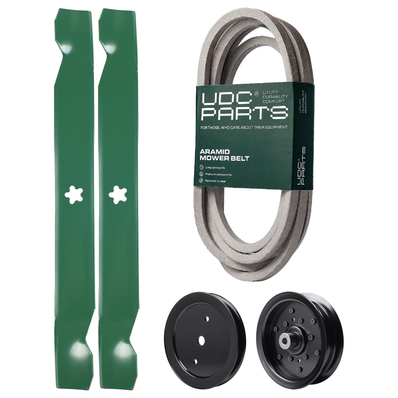  UDC Parts Mower Kit / Belt 539117245 + Pulley 195945 + Pulley 532196106 + 2 Pack Blades 138971 / Fits Husqvarna RZ4219