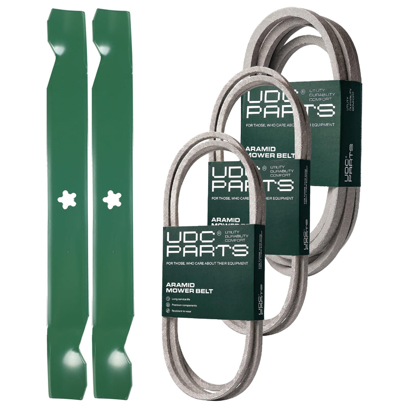  UDC Parts Mower Kit / Belt 130969 + Belt 140218 + Belt 197242 + 2 Pack Blades 138971 / Fits Jonsered LT2223A2