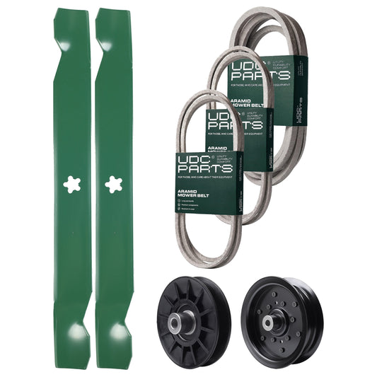 Wholesale Lawn Mower Parts -  UDC Parts Mower Kit / Belt 197242 + Belt 197253 + Belt 405143 + Pulley 532194326 + Pulley 532196106 + 2 Pack Blades 138971 / Fits Jonsered LT2223A2