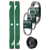  UDC Parts Mower Kit / Belt 140218 + Belt 197242 + Belt 197253 + Pulley 532196106 + 2 Pack Blades 138971 / Fits Jonsered LT2223A2