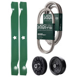  UDC Parts Mower Kit / Belt 197242 + Belt 405143 + Pulley 532194326 + Pulley 532196106 + 2 Pack Blades 138971 / Fits Jonsered LT2223A2