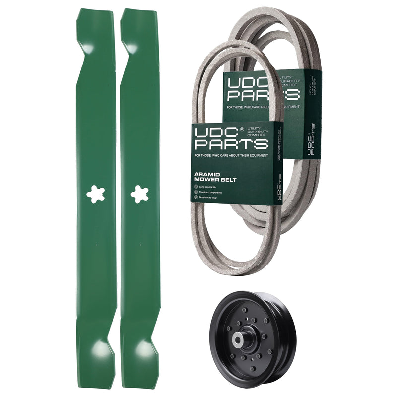  UDC Parts Mower Kit / Belt 197242 + Belt 405143 + Pulley 532196106 + 2 Pack Blades 138971 / Fits Jonsered LT2223A2