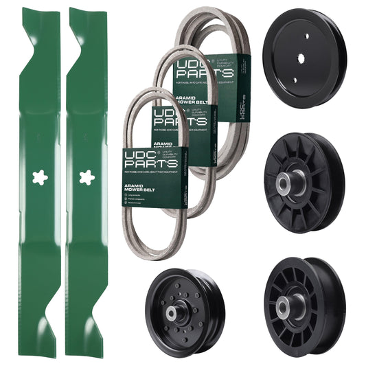 Bulk Lawn Mower Pulleys -  UDC Parts Mower Kit / Belt 130969 + Belt 197242 + Belt 405143 + Pulley 195945 + Pulley 532194326 + Pulley 532196106 + Pulley 532194327 + 2 Pack Blades 405380 / Fits Jonsered LT2320A2