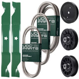 Bulk Lawn Mower Pulleys -  UDC Parts Mower Kit / Belt 130969 + Belt 197242 + Belt 405143 + Pulley 195945 + Pulley 532194326 + Pulley 532194327 + 2 Pack Blades 405380 / Fits Jonsered LT2320A2