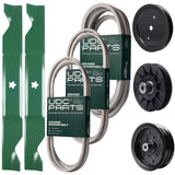 Bulk Lawn Mower Pulleys -  UDC Parts Mower Kit / Belt 130969 + Belt 140218 + Belt 197242 + Pulley 195945 + Pulley 532194326 + Pulley 532196106 + 2 Pack Blades 405380 / Fits Jonsered LT2223A2