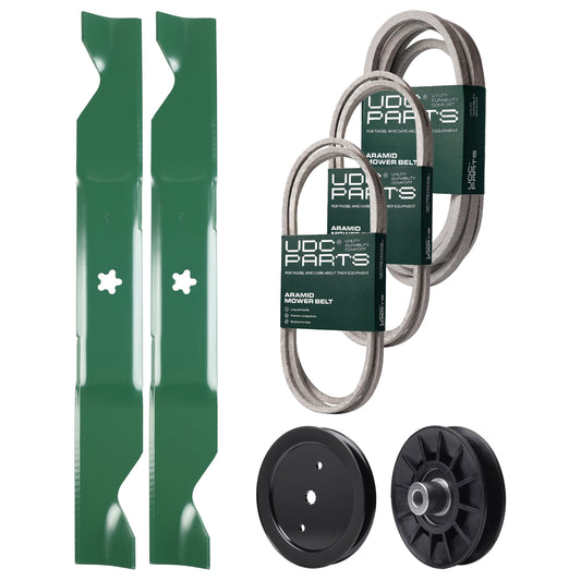 Wholesale Lawn Mower Parts -  UDC Parts Mower Kit / Belt 140218 + Belt 197242 + Belt 197253 + Pulley 195945 + Pulley 532194326 + 2 Pack Blades 405380 / Fits Jonsered LT2223A2