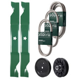 Wholesale Lawn Mower Parts -  UDC Parts Mower Kit / Belt 140218 + Belt 197242 + Belt 197253 + Pulley 195945 + Pulley 532194326 + 2 Pack Blades 405380 / Fits Jonsered LT2223A2