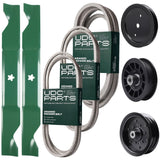 Bulk Lawn Mower Pulleys -  UDC Parts Mower Kit / Belt 130969 + Belt 197242 + Belt 405143 + Pulley 195945 + Pulley 532196106 + Pulley 532194327 + 2 Pack Blades 405380 / Fits Jonsered LT2320A2