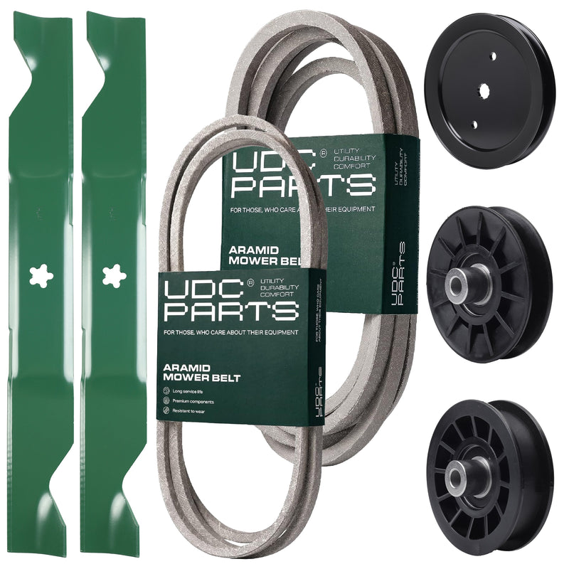 Wholesale Lawn Mower Parts -  UDC Parts Mower Kit / Belt 130969 + Belt 197242 + Pulley 195945 + Pulley 532194326 + Pulley 532194327 + 2 Pack Blades 405380 / Fits Jonsered LT2320A2