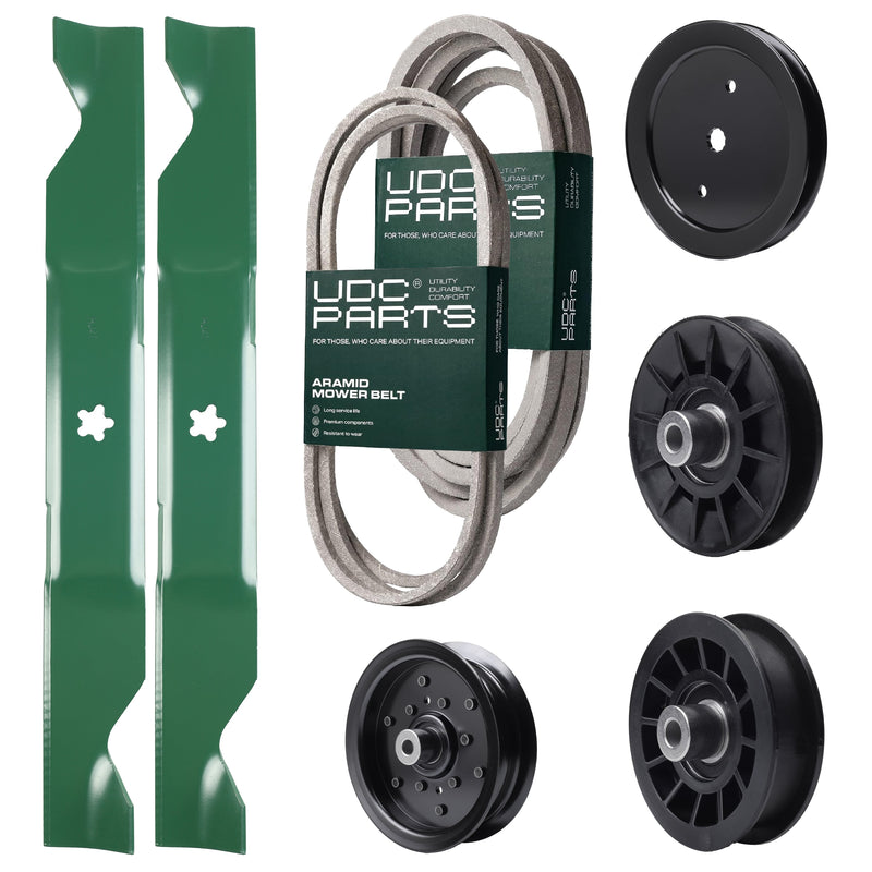 Wholesale Lawn Mower Parts -  UDC Parts Mower Kit / Belt 197242 + Belt 405143 + Pulley 195945 + Pulley 532194326 + Pulley 532196106 + Pulley 532194327 + 2 Pack Blades 405380 / Fits Jonsered LT2320A2