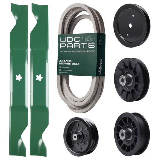 Wholesale Lawn Mower Parts -  UDC Parts Mower Kit / Belt 197242 + Pulley 195945 + Pulley 532194326 + Pulley 532196106 + Pulley 532194327 + 2 Pack Blades 405380 / Fits Jonsered LT2320A2