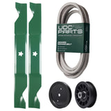  UDC Parts Mower Kit / Belt 197242 + Pulley 195945 + Pulley 532194327 + 2 Pack Blades 405380 / Fits Jonsered LT2320A2