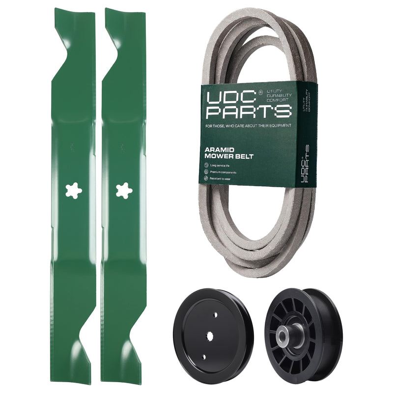  UDC Parts Mower Kit / Belt 197242 + Pulley 195945 + Pulley 532194327 + 2 Pack Blades 405380 / Fits Jonsered LT2320A2