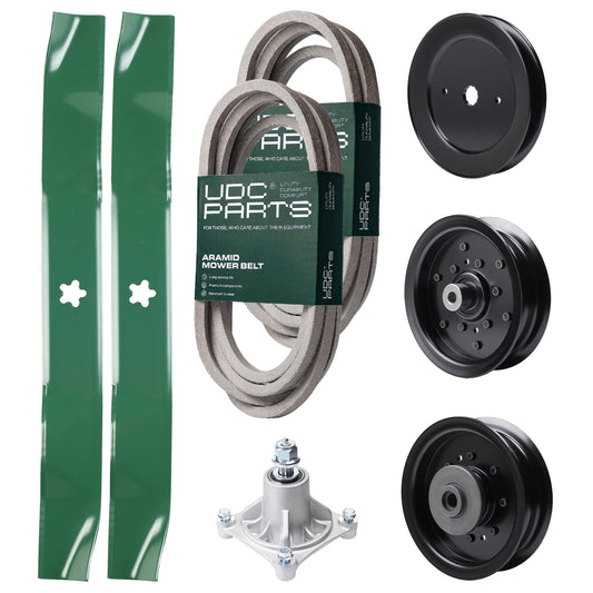 Bulk Lawn Mower Pulleys -  UDC Parts Mower Kit / Belt 539114557 + Belt 539117245 + Pulley 129861 + Pulley 532196106 + Pulley 532196104 + Spindle 532174356 + 2 Pack Blades 134149 / Fits Husqvarna RZ4619 RZ4620 RZ5422 RZ5424