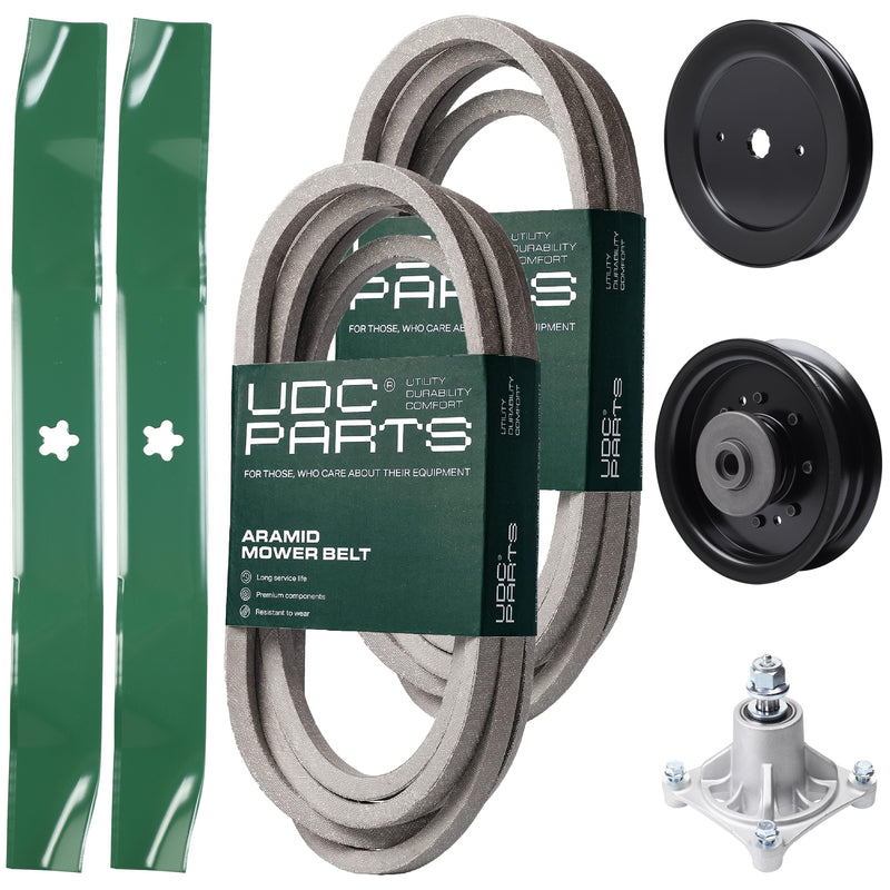 Wholesale Lawn Mower Parts -  UDC Parts Mower Kit / Belt 539114557 + Belt 539117245 + Pulley 129861 + Pulley 532196104 + Spindle 532174356 + 2 Pack Blades 134149 / Fits Husqvarna RZ4619 RZ4620 RZ5422 RZ5424