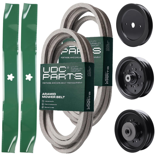 Wholesale Lawn Mower Parts -  UDC Parts Mower Kit / Belt 539114557 + Belt 539117245 + Pulley 129861 + Pulley 532196106 + Pulley 532196104 + 2 Pack Blades 134149 / Fits Husqvarna RZ4619 RZ4620 RZ5422 RZ5424