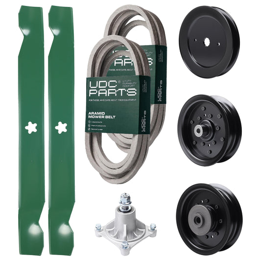 Bulk Lawn Mower Pulleys -  UDC Parts Mower Kit / Belt 539114557 + Belt 539117245 + Pulley 129861 + Pulley 532196106 + Pulley 532196104 + Spindle 532174356 + 2 Pack Blades 138971 / Fits Husqvarna RZ4619 RZ4620 RZ5422 RZ5424