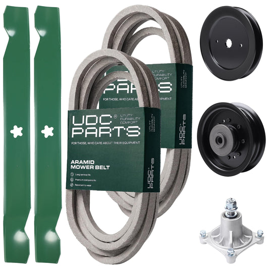 Wholesale Lawn Mower Parts -  UDC Parts Mower Kit / Belt 539114557 + Belt 539117245 + Pulley 129861 + Pulley 532196104 + Spindle 532174356 + 2 Pack Blades 138971 / Fits Husqvarna RZ4619 RZ4620 RZ5422 RZ5424