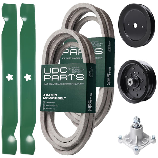 Wholesale Lawn Mower Parts -  UDC Parts Mower Kit / Belt 539114557 + Belt 539117245 + Pulley 129861 + Pulley 532196106 + Spindle 532174356 + 2 Pack Blades 138971 / Fits Husqvarna RZ4219 RZ4619 RZ4620 RZ5422 RZ5424
