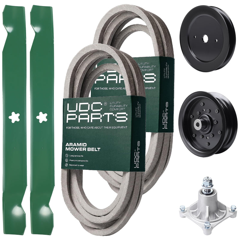 Wholesale Lawn Mower Parts -  UDC Parts Mower Kit / Belt 539114557 + Belt 539117245 + Pulley 129861 + Pulley 532196106 + Spindle 532174356 + 2 Pack Blades 138971 / Fits Husqvarna RZ4219 RZ4619 RZ4620 RZ5422 RZ5424
