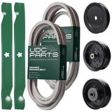 Wholesale Lawn Mower Parts -  UDC Parts Mower Kit / Belt 539114557 + Belt 539117245 + Pulley 129861 + Pulley 532196106 + Pulley 532196104 + 2 Pack Blades 138971 / Fits Husqvarna RZ4619 RZ4620 RZ5422 RZ5424