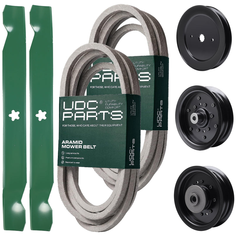 Wholesale Lawn Mower Parts -  UDC Parts Mower Kit / Belt 539114557 + Belt 539117245 + Pulley 129861 + Pulley 532196106 + Pulley 532196104 + 2 Pack Blades 138971 / Fits Husqvarna RZ4619 RZ4620 RZ5422 RZ5424