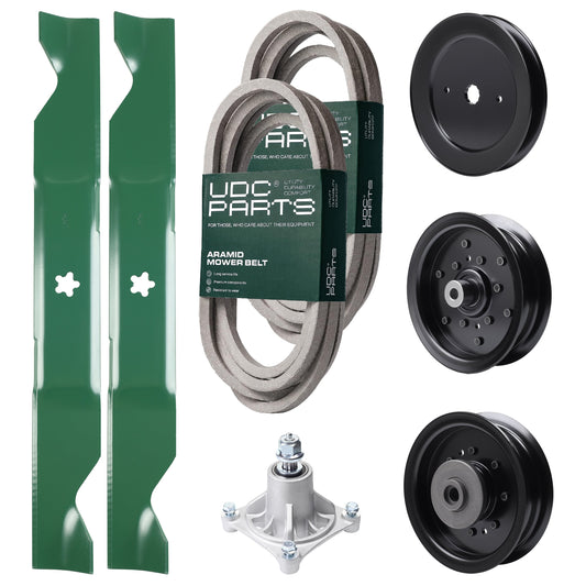 Bulk Lawn Mower Pulleys -  UDC Parts Mower Kit / Belt 539114557 + Belt 539117245 + Pulley 129861 + Pulley 532196106 + Pulley 532196104 + Spindle 532174356 + 2 Pack Blades 405380 / Fits Husqvarna LSZ4622 LSZ5422 LSZ5424