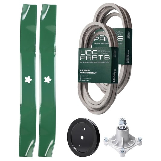 Products -  UDC Parts Mower Kit / Belt 539114557 + Belt 539117245 + Pulley 195945 + Spindle 532174356 + 2 Pack Blades 134149 / Fits Husqvarna RZ4219