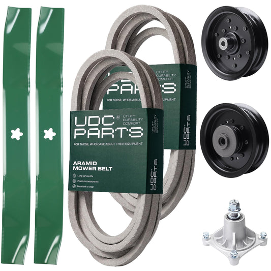 Wholesale Lawn Mower Parts -  UDC Parts Mower Kit / Belt 539114557 + Belt 539117245 + Pulley 532196106 + Pulley 532196104 + Spindle 532174356 + 2 Pack Blades 134149 / Fits Husqvarna RZ4619 RZ4620 RZ5422 RZ5424