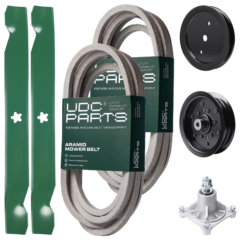 Wholesale Lawn Mower Parts -  UDC Parts Mower Kit / Belt 539114557 + Belt 539117245 + Pulley 195945 + Pulley 532196106 + Spindle 532174356 + 2 Pack Blades 138971 / Fits Husqvarna RZ4219