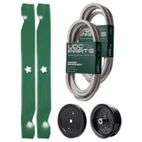 Products -  UDC Parts Mower Kit / Belt 539114557 + Belt 539117245 + Pulley 195945 + Pulley 532196106 + 2 Pack Blades 138971 / Fits Husqvarna RZ4219