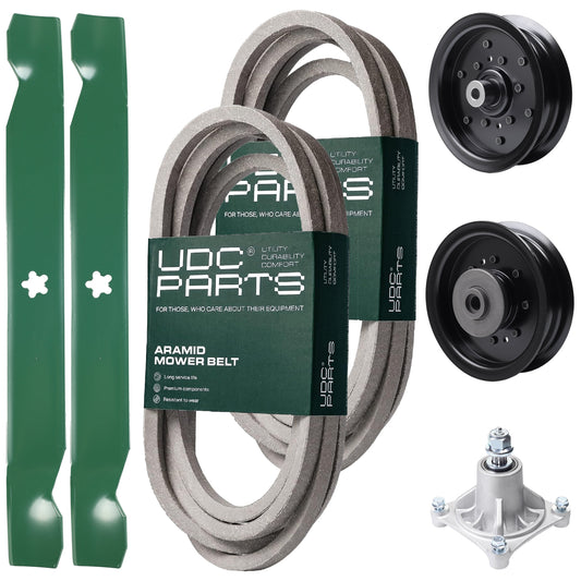 Wholesale Lawn Mower Parts -  UDC Parts Mower Kit / Belt 539114557 + Belt 539117245 + Pulley 532196106 + Pulley 532196104 + Spindle 532174356 + 2 Pack Blades 138971 / Fits Husqvarna RZ4619 RZ4620 RZ5422 RZ5424