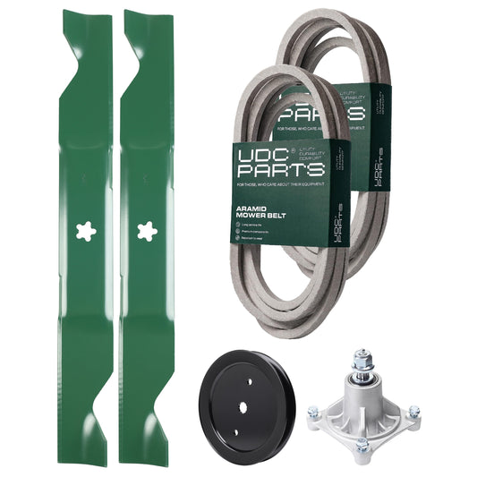 Products -  UDC Parts Mower Kit / Belt 539114557 + Belt 539117245 + Pulley 195945 + Spindle 532174356 + 2 Pack Blades 405380 / Fits Husqvarna RZ4219
