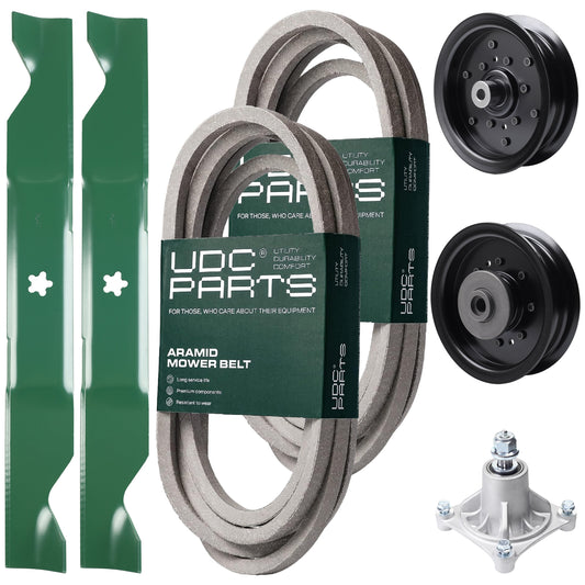 Wholesale Lawn Mower Parts -  UDC Parts Mower Kit / Belt 539114557 + Belt 539117245 + Pulley 532196106 + Pulley 532196104 + Spindle 532174356 + 2 Pack Blades 405380 / Fits Husqvarna LSZ4622 LSZ5422 LSZ5424
