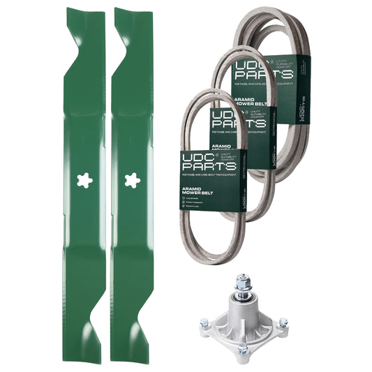 Products -  UDC Parts Mower Kit / Belt 138255 + Belt 194346 + Belt 539117245 + Spindle 532174356 + 2 Pack Blades 405380 / Fits Husqvarna LT1597