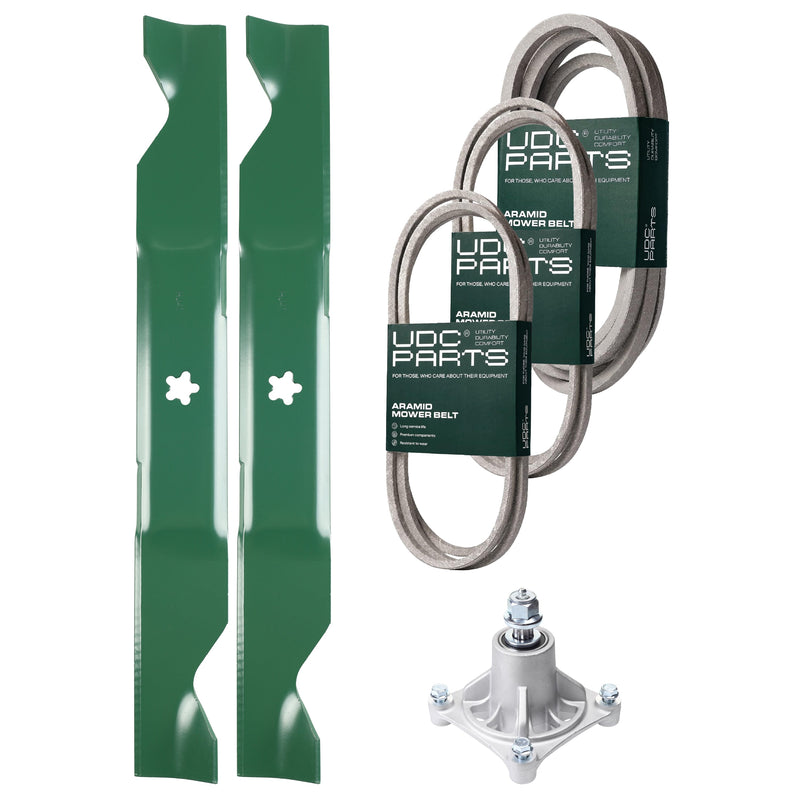 Products -  UDC Parts Mower Kit / Belt 138255 + Belt 194346 + Belt 539117245 + Spindle 532174356 + 2 Pack Blades 405380 / Fits Husqvarna LT1597