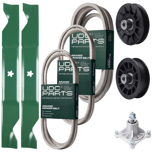 Wholesale Lawn Mower Parts -  UDC Parts Mower Kit / Belt 138255 + Belt 194346 + Belt 539117245 + Pulley 532194326 + Pulley 532194327 + Spindle 532174356 + 2 Pack Blades 405380 / Fits Husqvarna LT1597