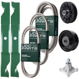 Bulk Lawn Mower Pulleys -  UDC Parts Mower Kit / Belt 138255 + Belt 194346 + Belt 539117245 + Pulley 532194326 + Pulley 532196104 + Spindle 532174356 + 2 Pack Blades 405380 / Fits Husqvarna LT1597