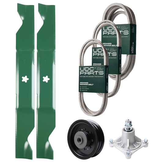 Wholesale Lawn Mower Parts -  UDC Parts Mower Kit / Belt 138255 + Belt 194346 + Belt 539117245 + Pulley 532196104 + Spindle 532174356 + 2 Pack Blades 405380 / Fits Husqvarna LT1597
