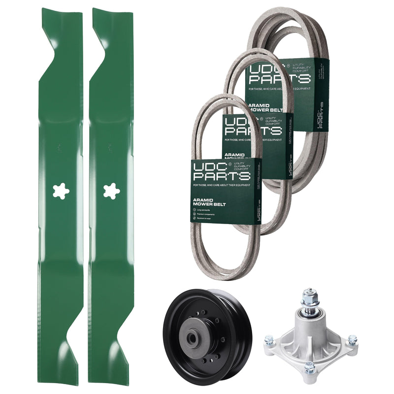 Wholesale Lawn Mower Parts -  UDC Parts Mower Kit / Belt 138255 + Belt 194346 + Belt 539117245 + Pulley 532196104 + Spindle 532174356 + 2 Pack Blades 405380 / Fits Husqvarna LT1597