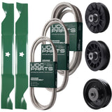 Bulk Lawn Mower Pulleys -  UDC Parts Mower Kit / Belt 130969 + Belt 197242 + Belt 405143 + Pulley 532194326 + Pulley 532196104 + Pulley 532194327 + 2 Pack Blades 405380 / Fits Husqvarna YTH220 Twin