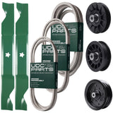 Bulk Lawn Mower Pulleys -  UDC Parts Mower Kit / Belt 130969 + Belt 140218 + Belt 197242 + Pulley 532194326 + Pulley 532196106 + Pulley 532194327 + 2 Pack Blades 405380 / Fits Husqvarna YTH220 Twin