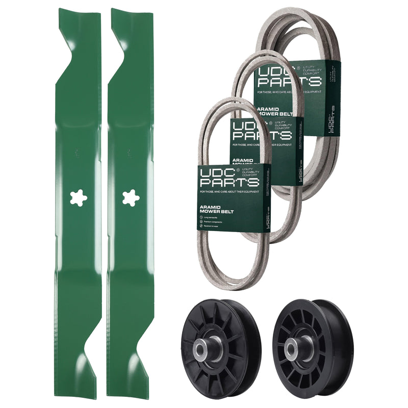 Products -  UDC Parts Mower Kit / Belt 140218 + Belt 197242 + Belt 405143 + Pulley 532194326 + Pulley 532194327 + 2 Pack Blades 405380 / Fits Husqvarna YTH220 Twin