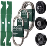 Bulk Lawn Mower Pulleys -  UDC Parts Mower Kit / Belt 130969 + Belt 197242 + Belt 405143 + Pulley 532194326 + Pulley 532196104 + Pulley 532196106 + 2 Pack Blades 405380 / Fits Husqvarna YTH220 Twin