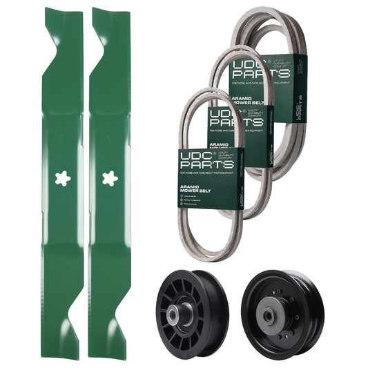 Wholesale Lawn Mower Parts -  UDC Parts Mower Kit / Belt 140218 + Belt 197242 + Belt 405143 + Pulley 532196104 + Pulley 532194327 + 2 Pack Blades 405380 / Fits Husqvarna YTH220 Twin