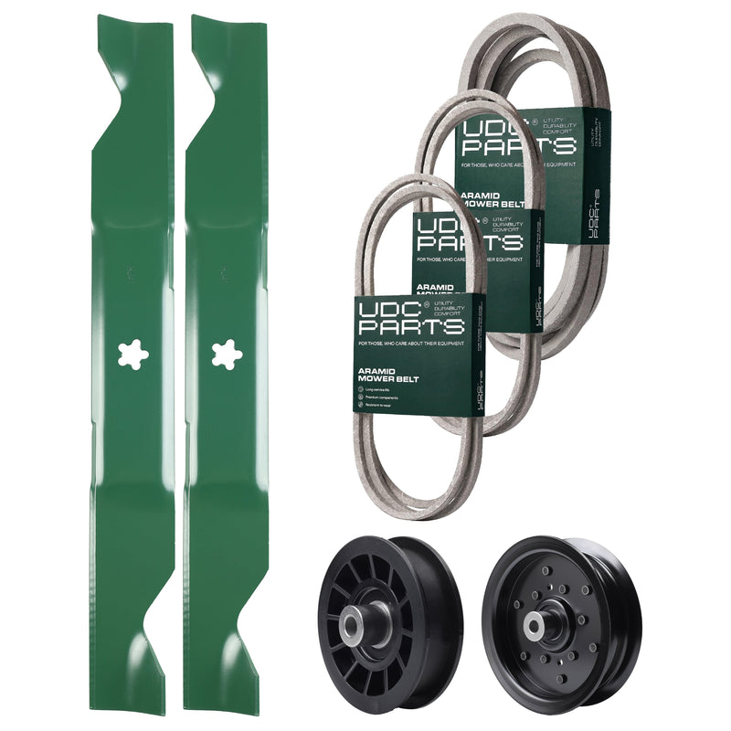 Wholesale Lawn Mower Parts -  UDC Parts Mower Kit / Belt 130969 + Belt 140218 + Belt 197242 + Pulley 532196106 + Pulley 532194327 + 2 Pack Blades 405380 / Fits Husqvarna YTH220 Twin