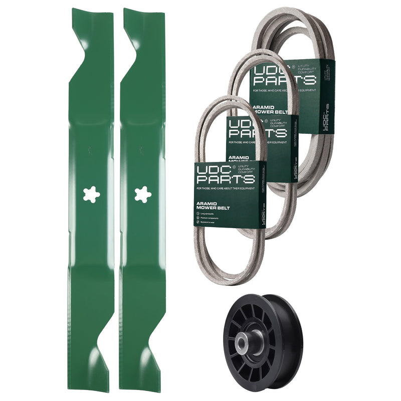 Products -  UDC Parts Mower Kit / Belt 130969 + Belt 197242 + Belt 405143 + Pulley 532194327 + 2 Pack Blades 405380 / Fits Husqvarna YTH220 Twin