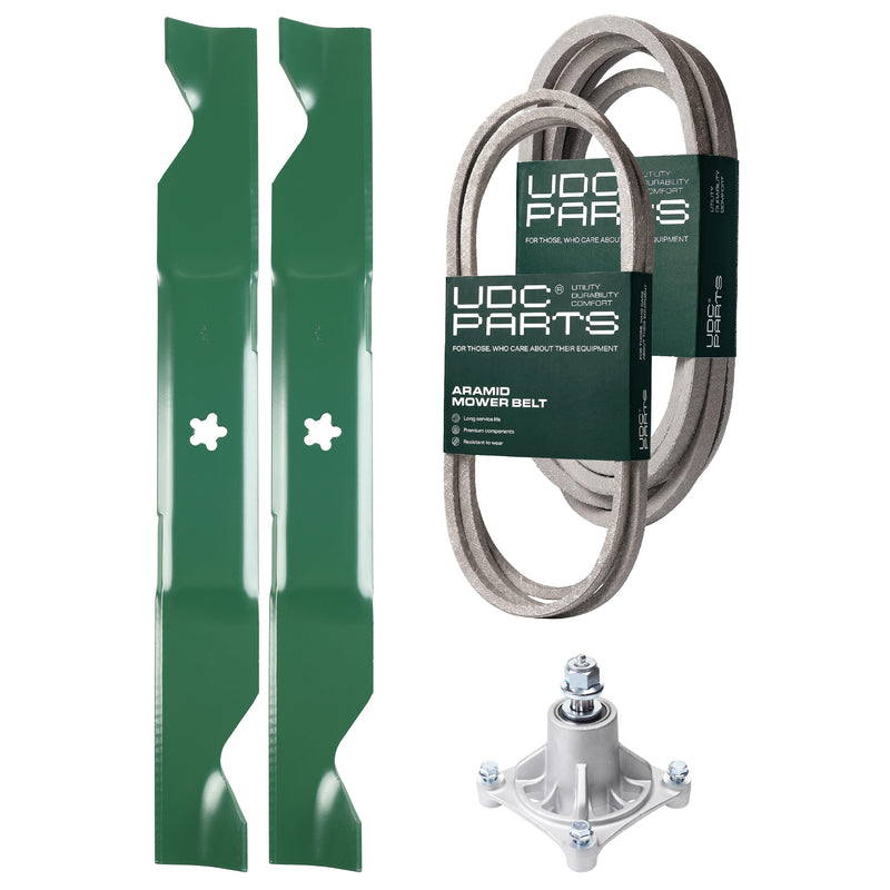 Products -  UDC Parts Mower Kit / Belt 194346 + Belt 539117245 + Spindle 532174356 + 2 Pack Blades 405380 / Fits Husqvarna LT1597